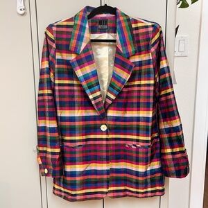 Vintage Silk Vivid Color Plaid Blazer, colorful, sz 8 (M/L), Carrie vibes